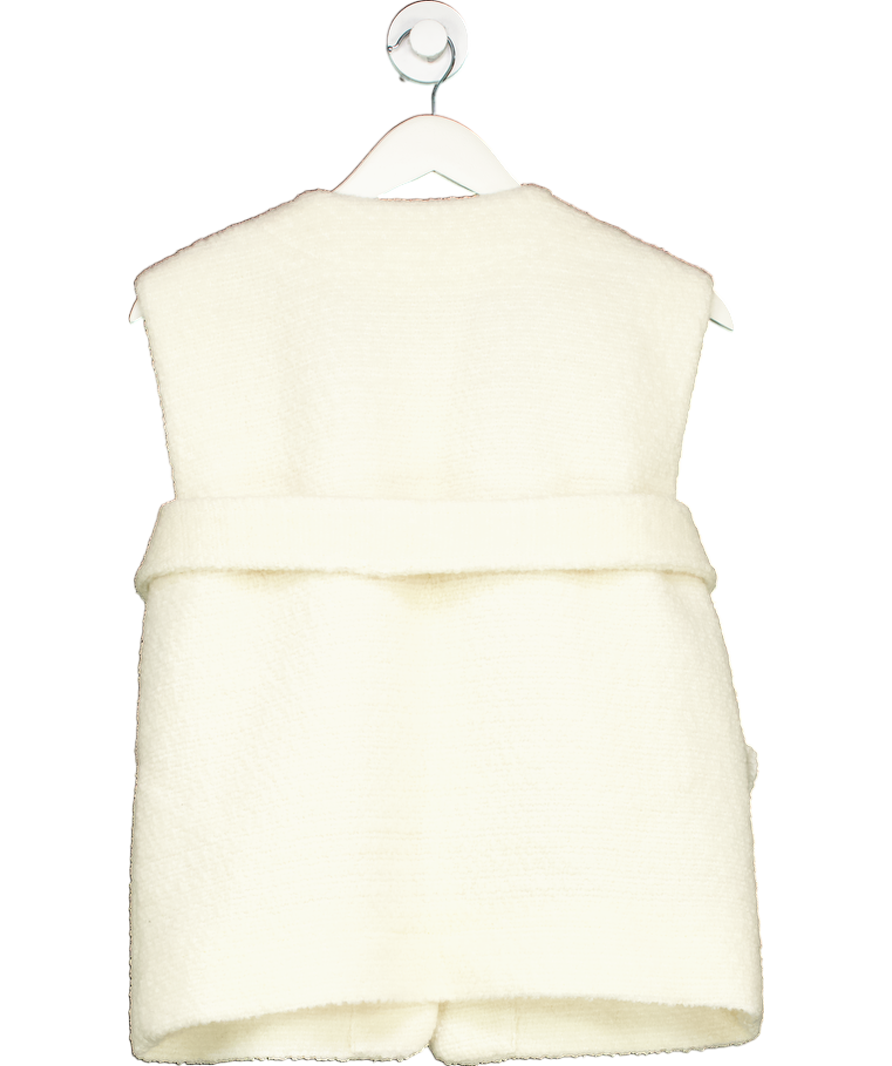 Sezane Cream Sebastine Sleeveless Wool Blend Boucle Jacket  Ecru UK 8