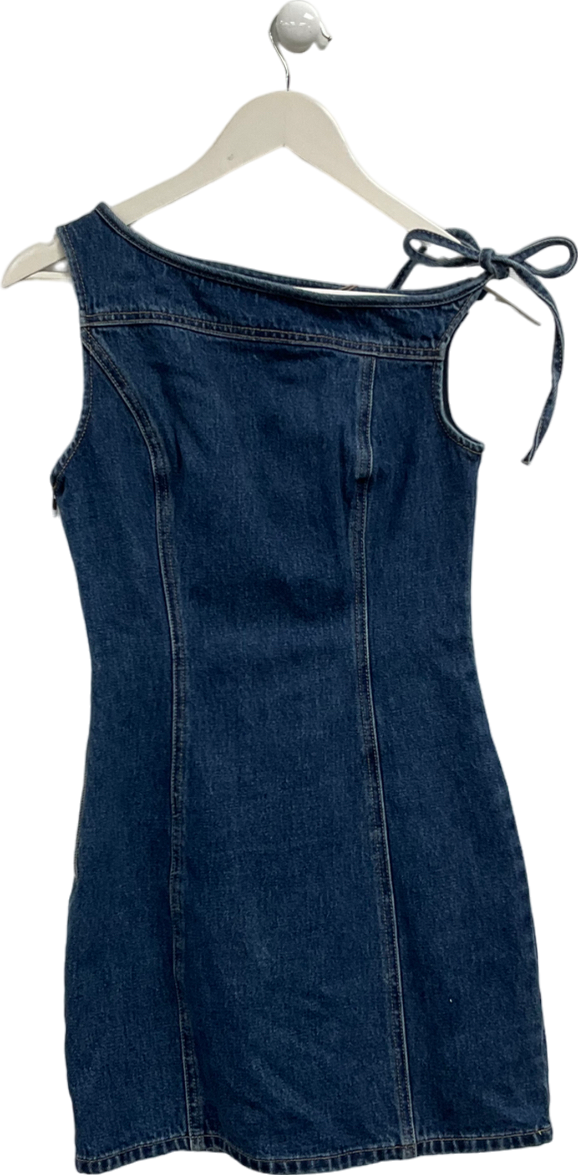 Meshki Blue Baker Off Shoulder Denim Mini Dress UK XS