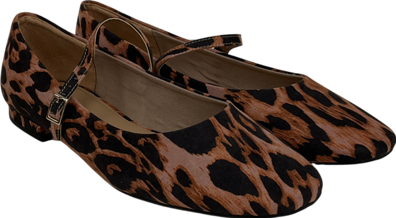Next Brown Leopard Signature Leather Square Toe Mary Jane Shoes UK 7 EU 40 👠