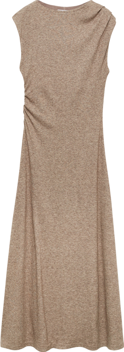 MANGO Beige Midi Dress With Structured Shoulders UK 10