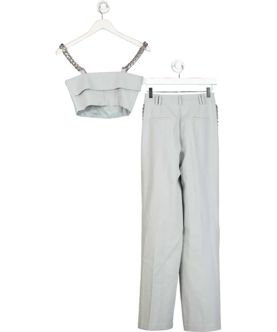 Nasty Gal Grey Premium Tailored Chain Strap Top & Trousers UK 8