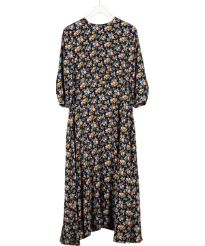 Les reveries Black Rose Floral Print Silk Crepe De Chine Maxi Dress UK 6