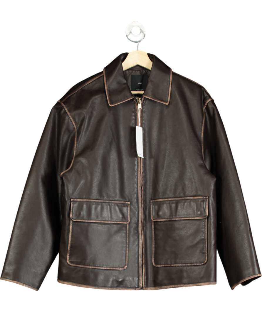 MANGO Brown Leather-effect Jacket With Contrast Stitching UK S