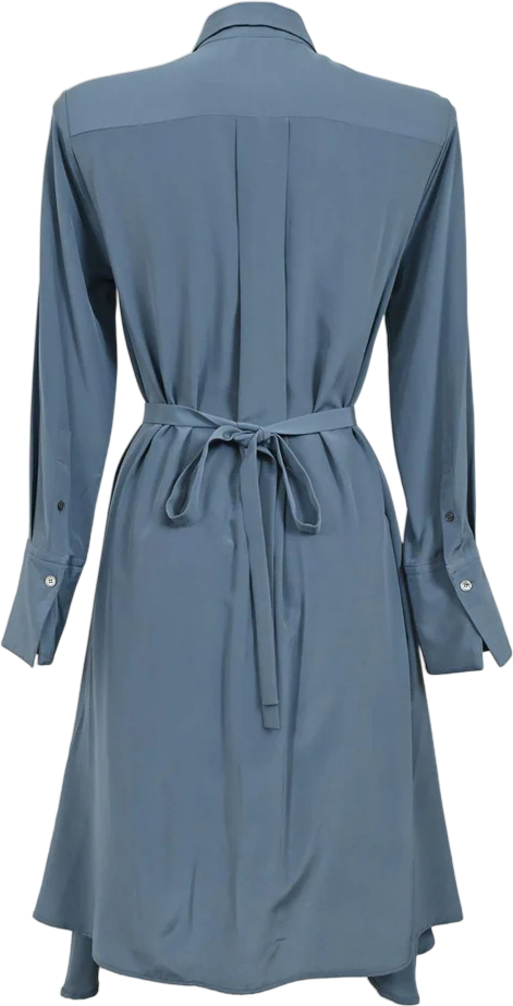 JOSEPH Dusty Blue 100% Silk Crêpe De Chine A-line Shirt Dress Fr38 UK 10