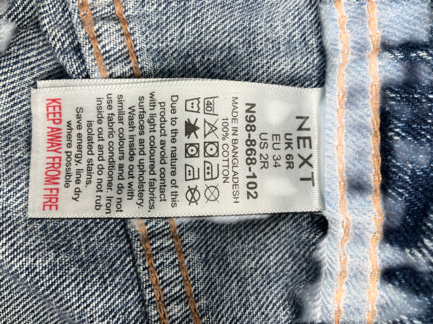 Next Blue Straight Leg Mid Rise Jeans UK 6