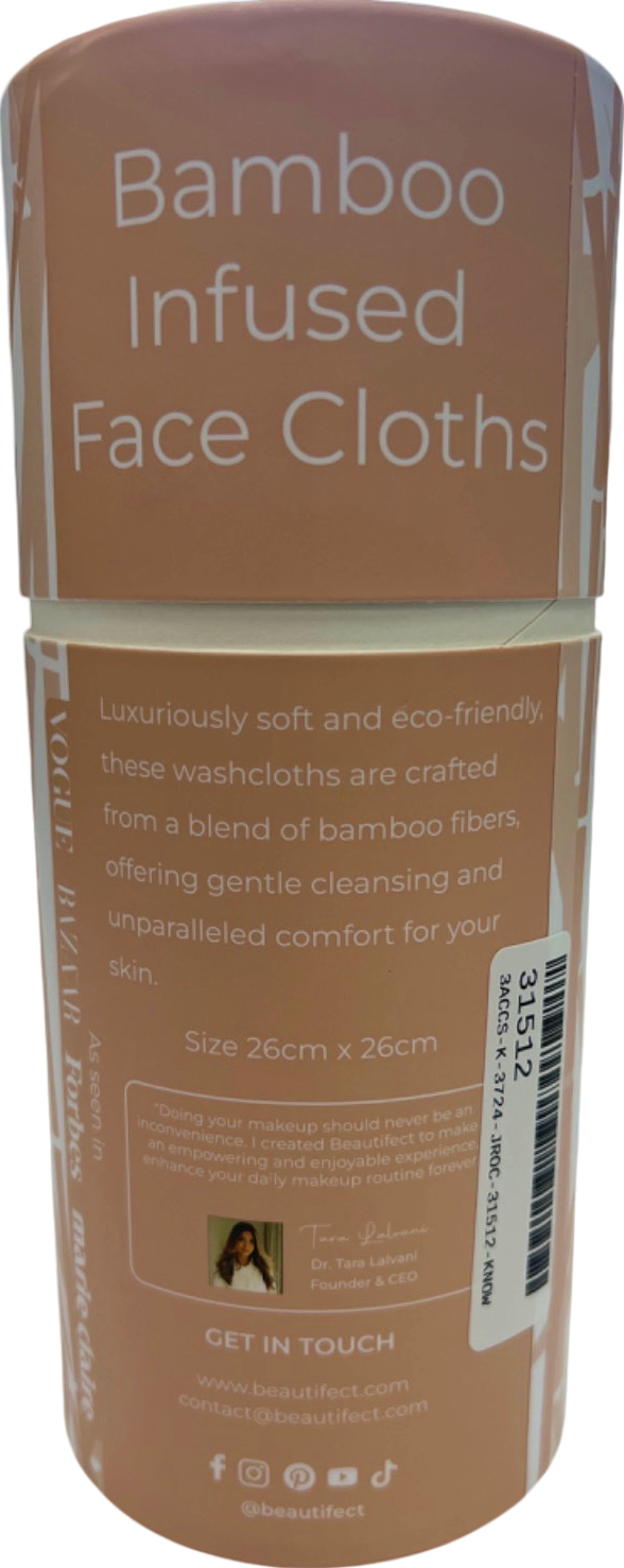 Beautifect White Bamboo Infused Face Cloths Set of 3 26cm x 26cm