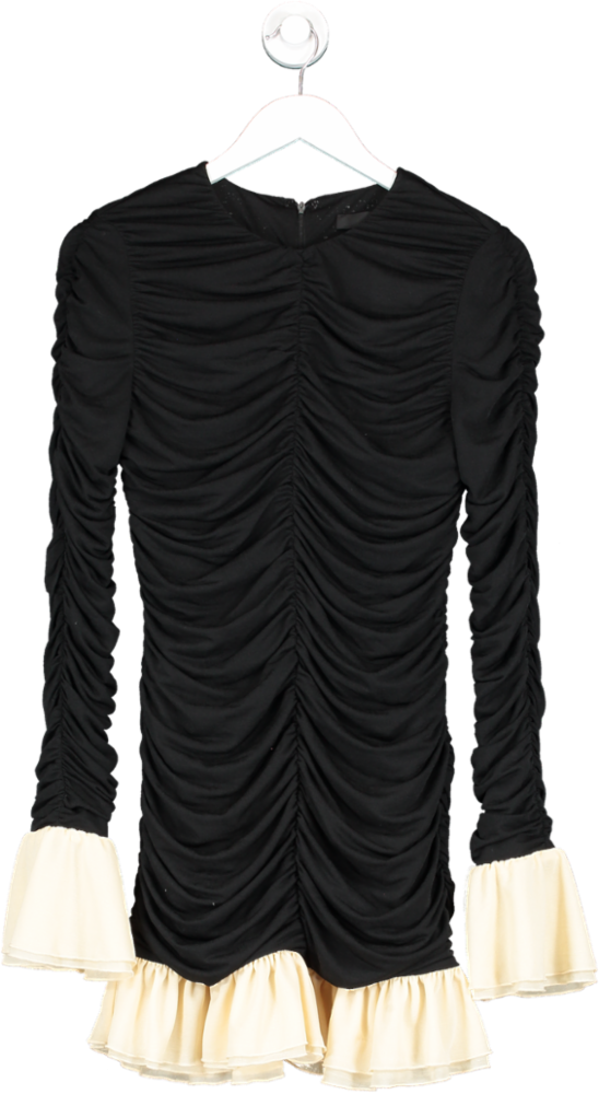 Rotate Black Ruched Mini Dress UK M