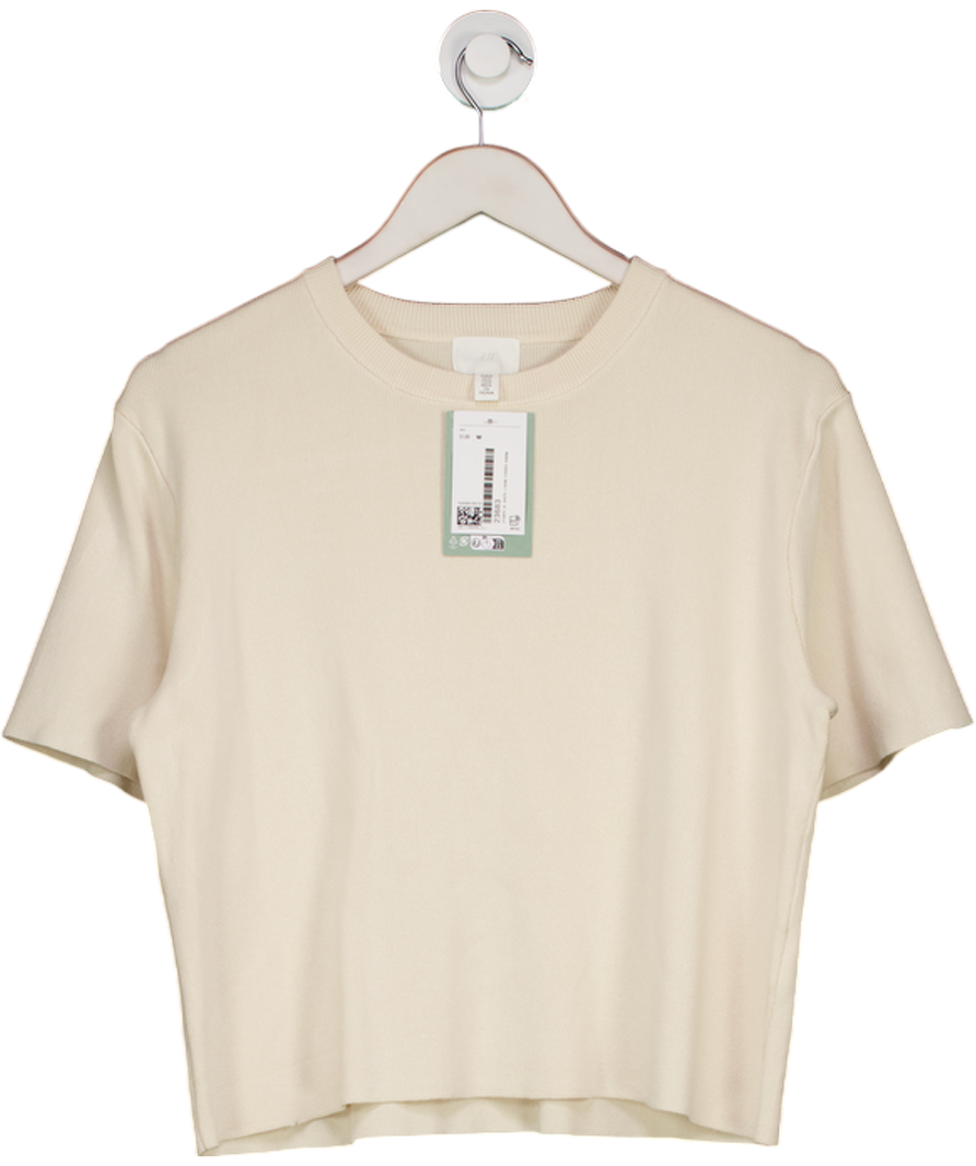 H&M Cream Fine-knit Short Sleeve Top UK M