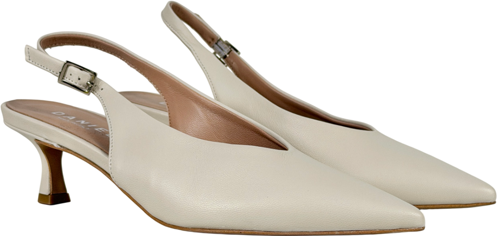 Daniel Siamma Cream Leather Kitten Heel Sling Backs UK 6 EU 39 👠