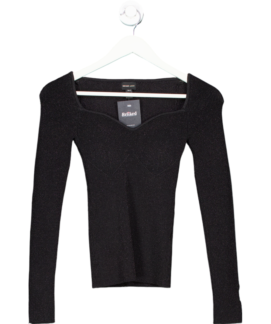River Island Black Long Sleeved Sparkly Top UK 6