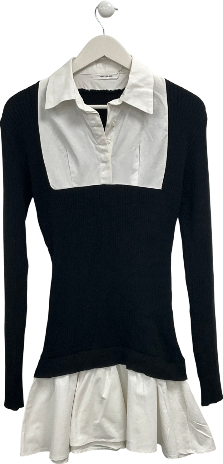 Pepper Mayo Black Somerville Knitted Shirt Dress UK M/L