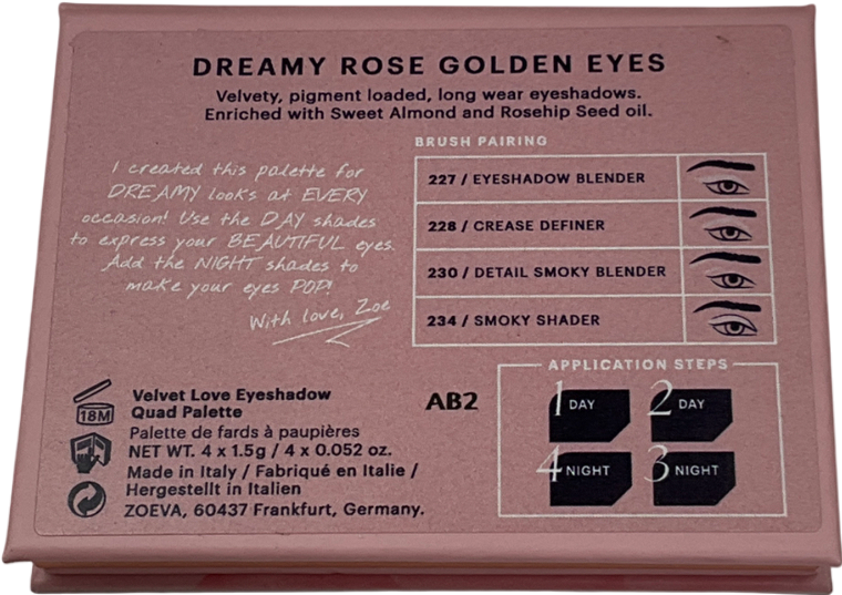 ZOEVA Velvet Love Eyeshadow Quad Palett Dreamy Rose X4