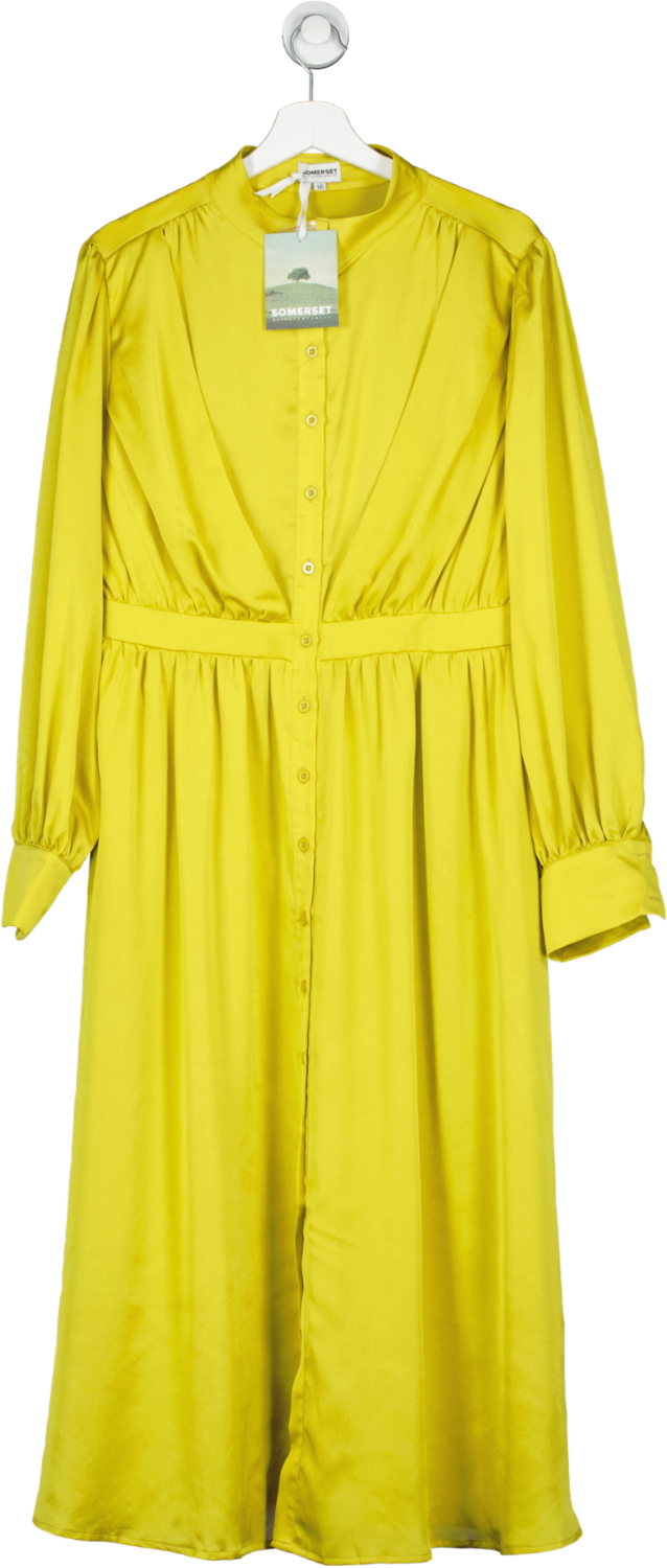 Somerset by Alice Temperley Green Button Front Satin Midi Dress, Lime BNWT UK 14
