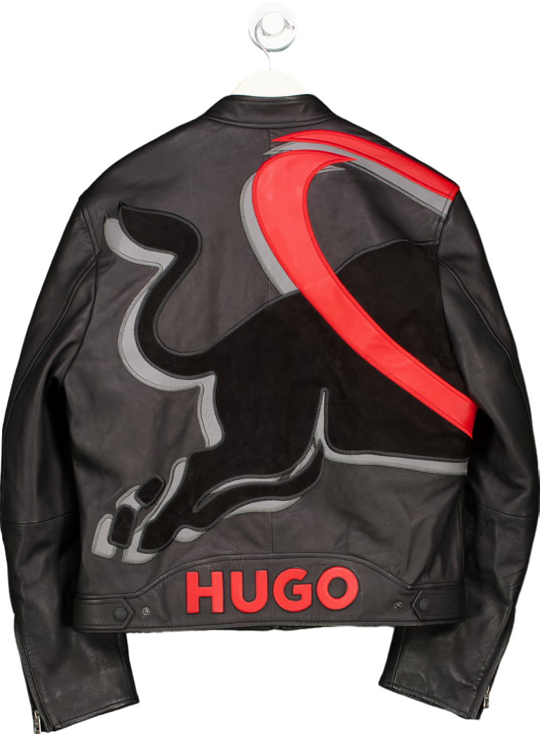 HUGO BOSS X Redbull Racing Bulls Black Leather Jacket UK S