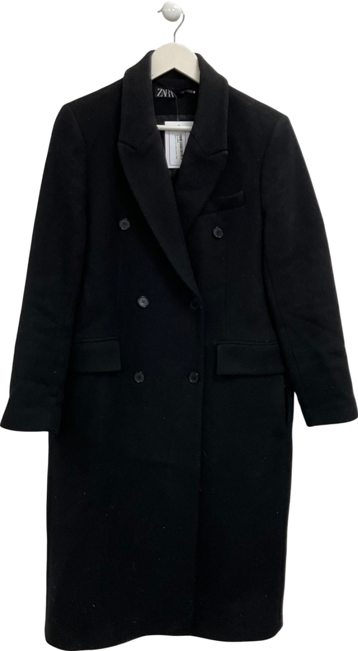 ZARA Black Double Breasted Coat UK M