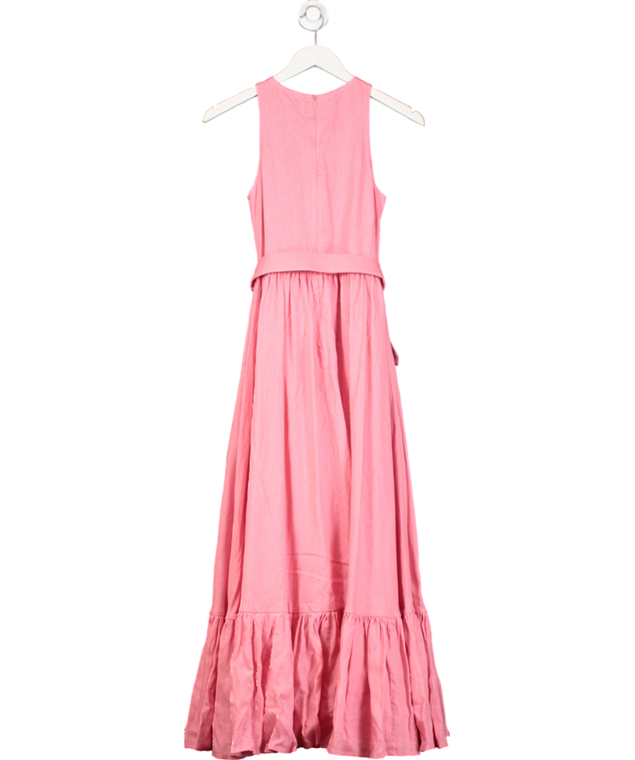 Leo Lin Pink Belted Linen Maxi Dress UK 6