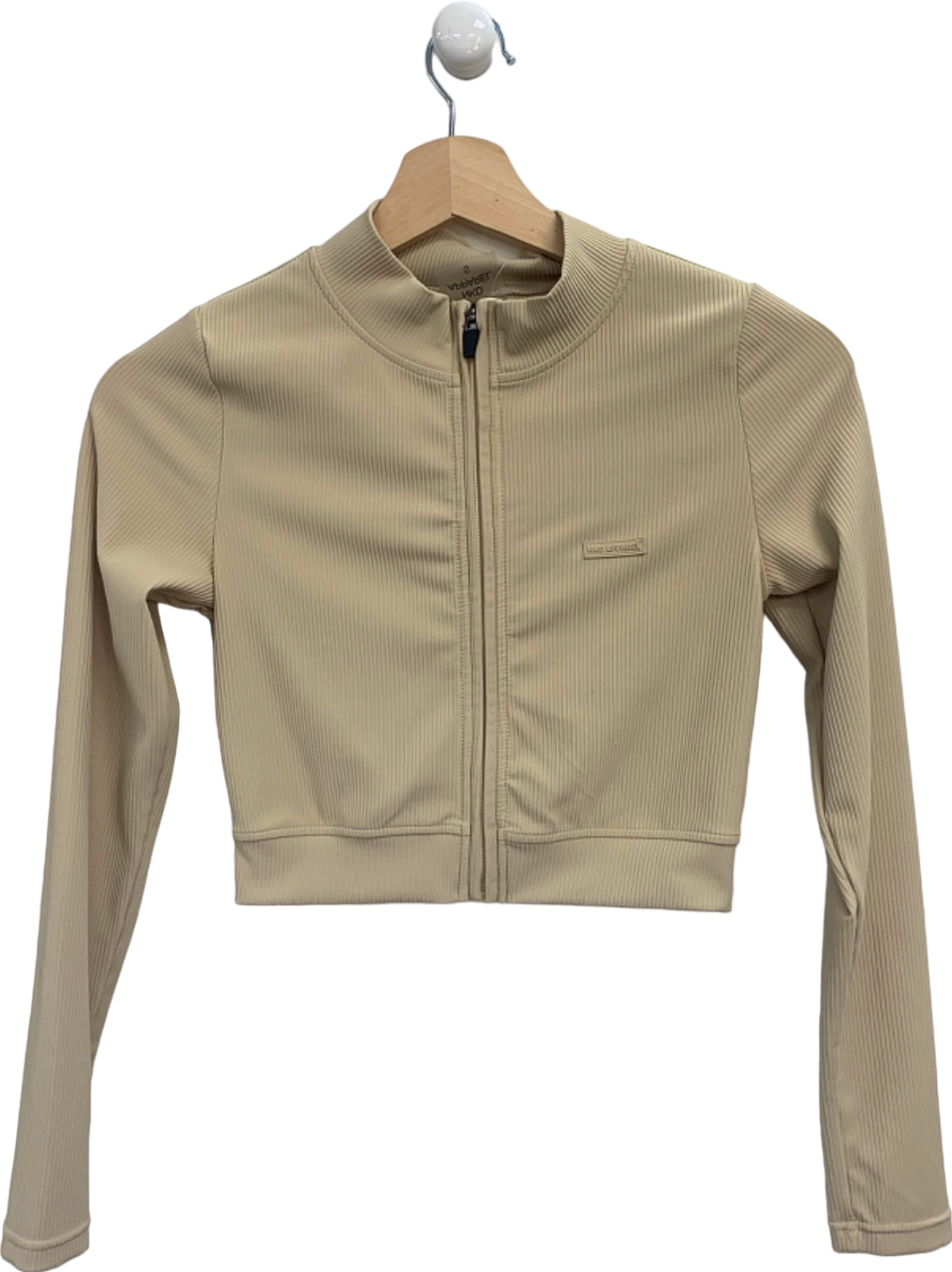 NKD Apparel Beige Ribbed Cropped Zip-Up Jacket UK S