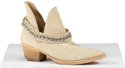 Free People Beige Suede Ankle Boot With Chain Detail UK 4 EU 37 👠