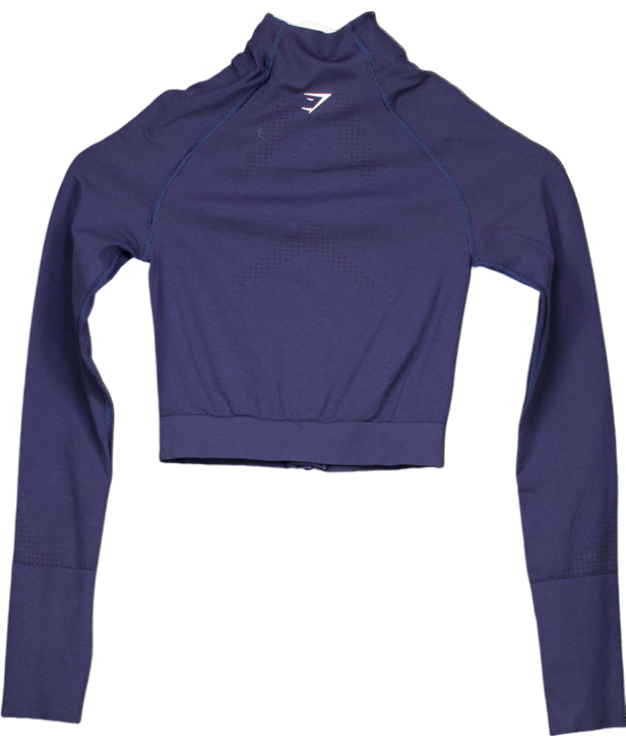 gymshark Blue Vital Seamless 2.0 Midi Zip Up Jacket UK XS