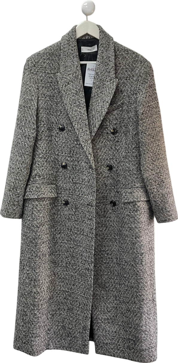 MANGO Black Dalmata Textured Coat UK S