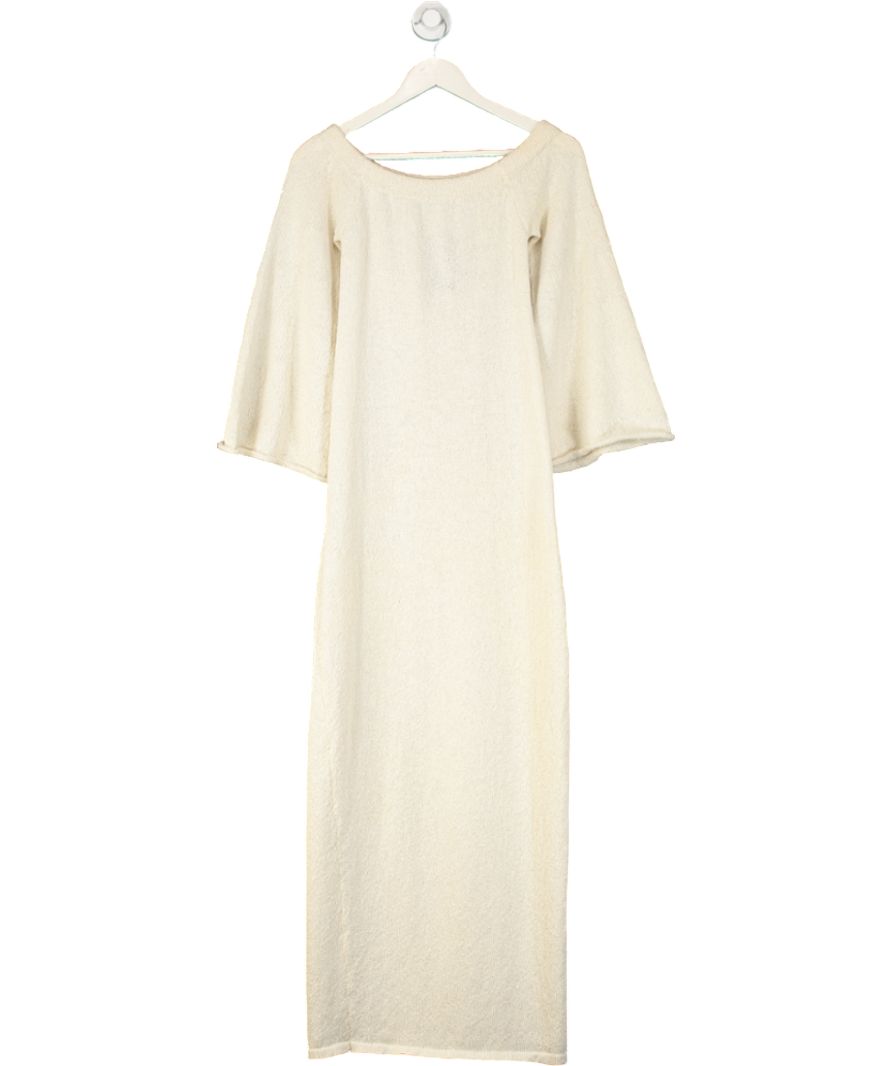 BOA Cream Crochet Knit Off Shoulder Maxi Dress UK XS