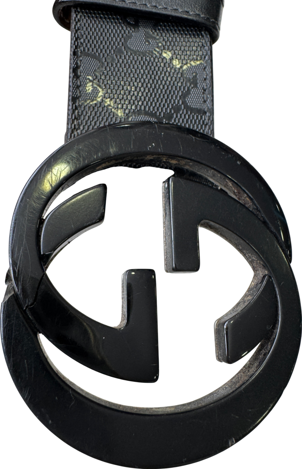 GUCCI GG Imprime Interlocking G Black Buckle Belt Sz90 W30