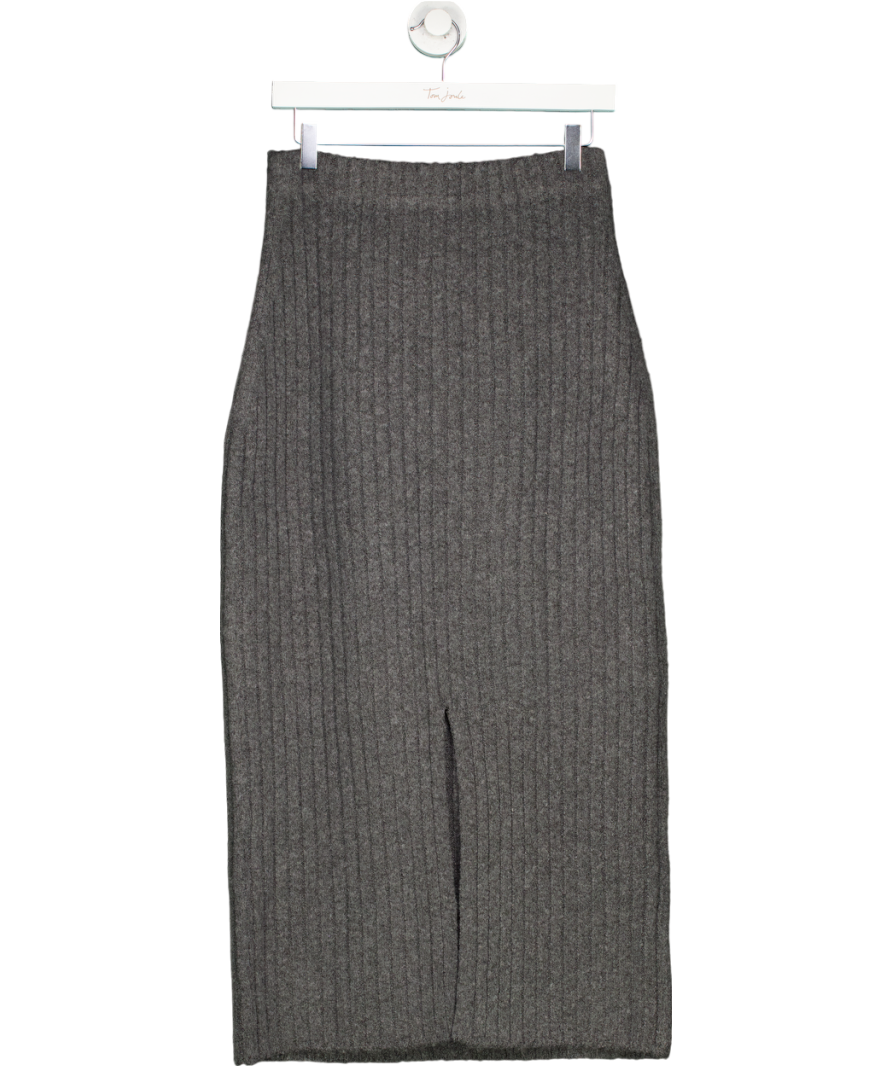 Oak + Fort Grey Ribbed Knit Midi Skirt UK M