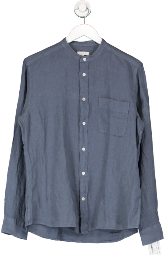 REISS Blue Ocean Linen Grandad Collar Shirt UK M