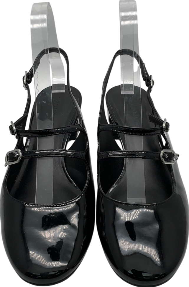 Charles & Keith Black Patent Double Buckle Sling Back Kitten Heels UK 5 EU 38 👠