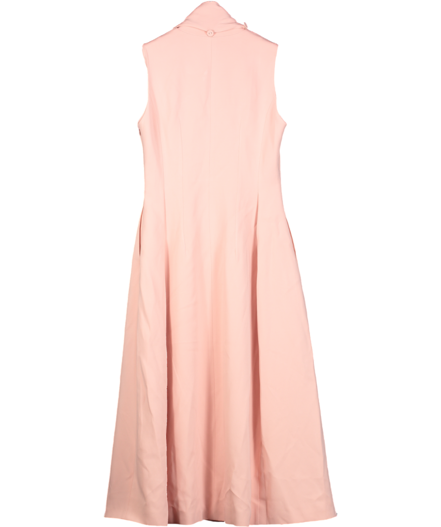 Karen Millen Pink Compact Stretch Viscose Tie Neck Tailored Full Skirted Midi Dress UK 6