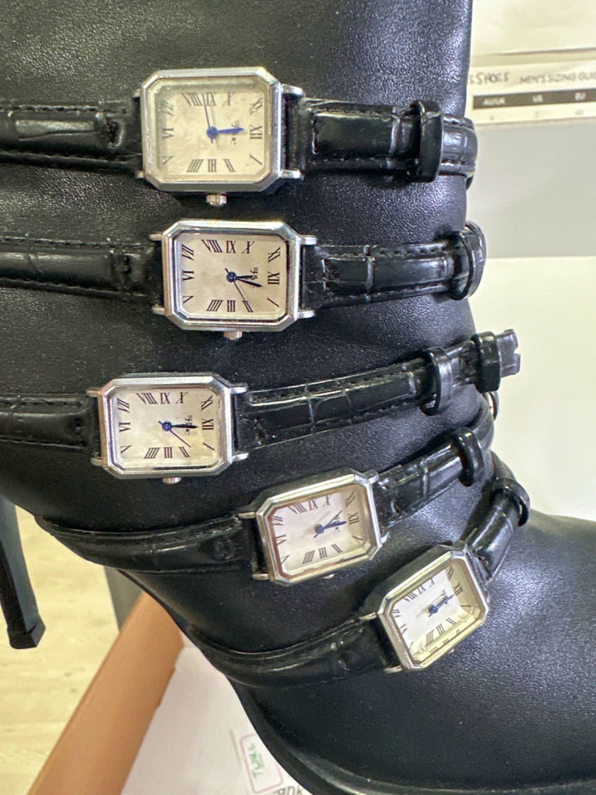 1XBlue Black Real Leather Knee High Watch Boots EU 40 UK 7