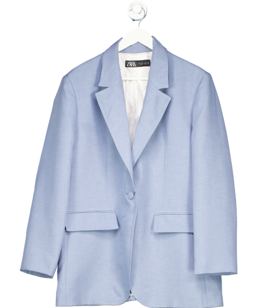 ZARA Blue Straight Cut Blazer Blue UK 14