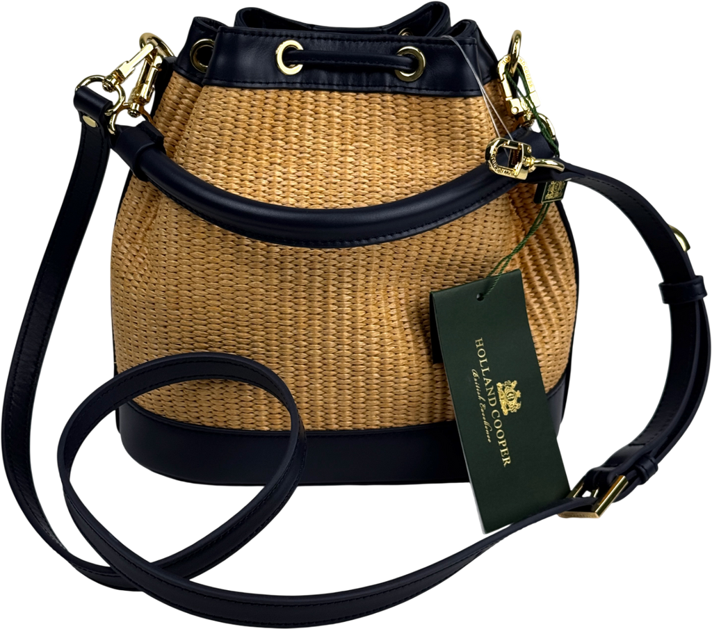HOLLAND COOPER Abbot Bucket Bag Rattan / Navy Blue