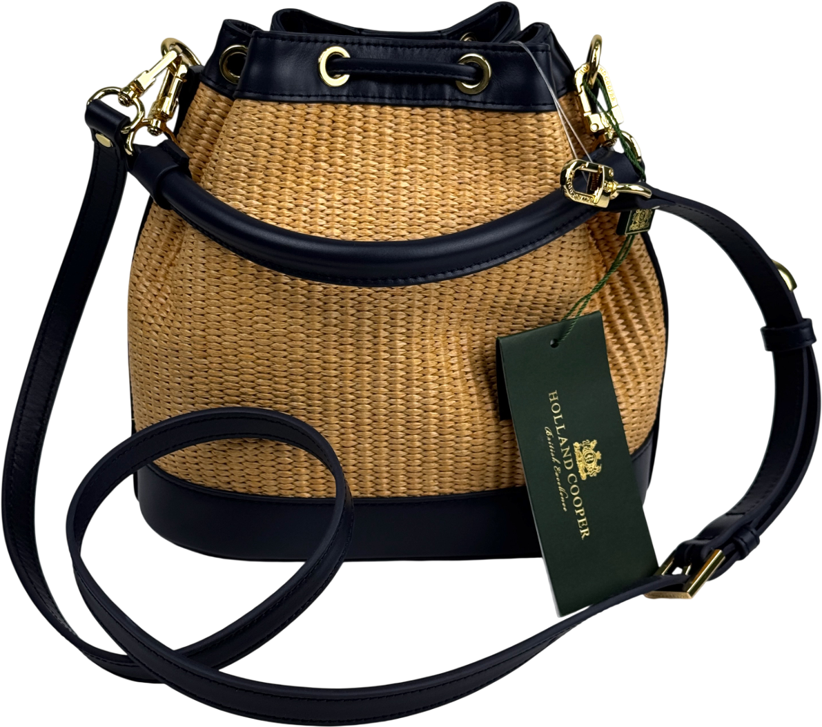 HOLLAND COOPER Abbot Bucket Bag Rattan / Navy Blue