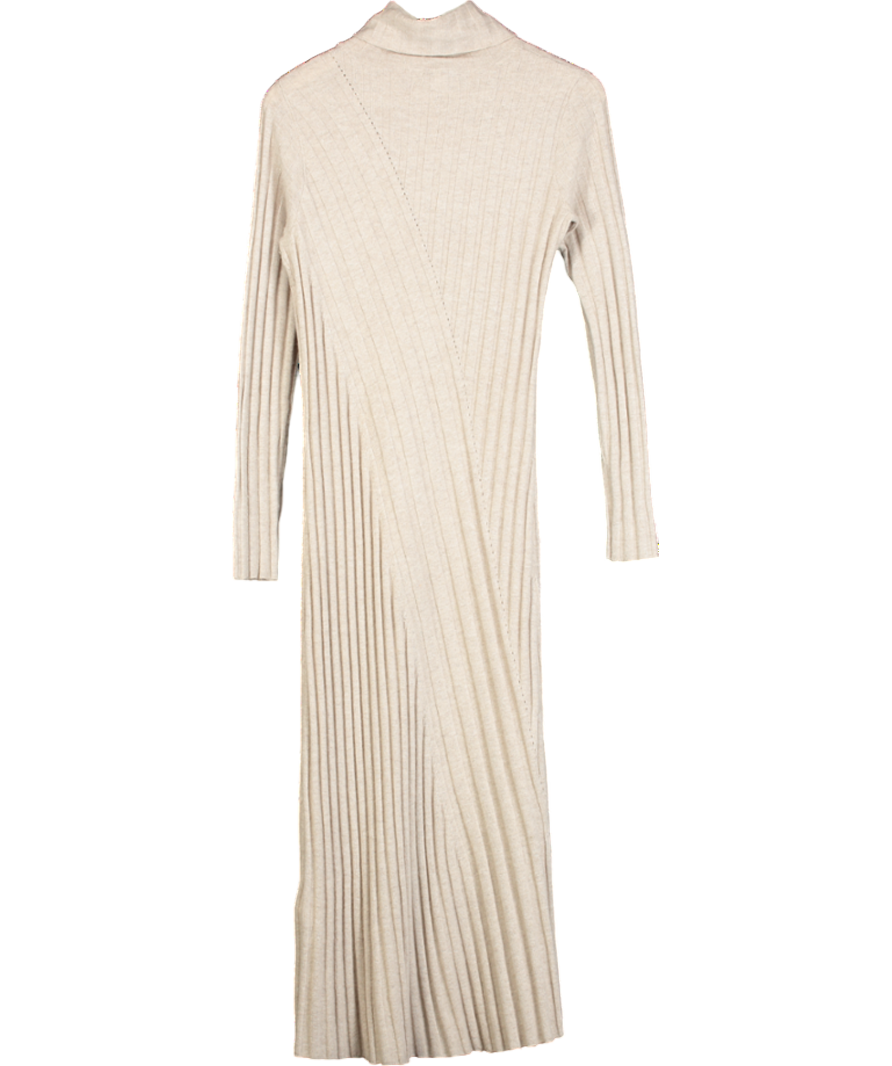 REISS Beige Candy Knitted Roll Neck Midi Dress UK S