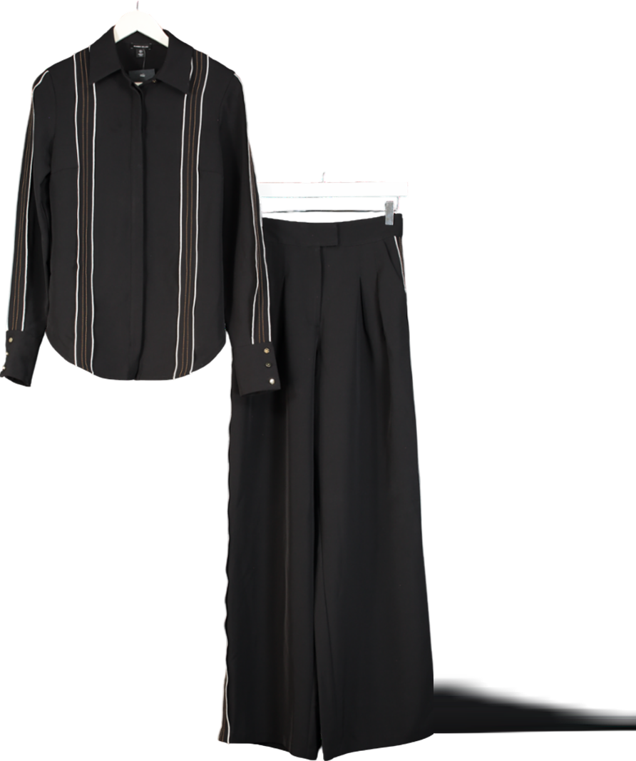 Karen Millen Black Soft Tailored Contrast Tipped Shirt And Wide Leg Trousers UK 6