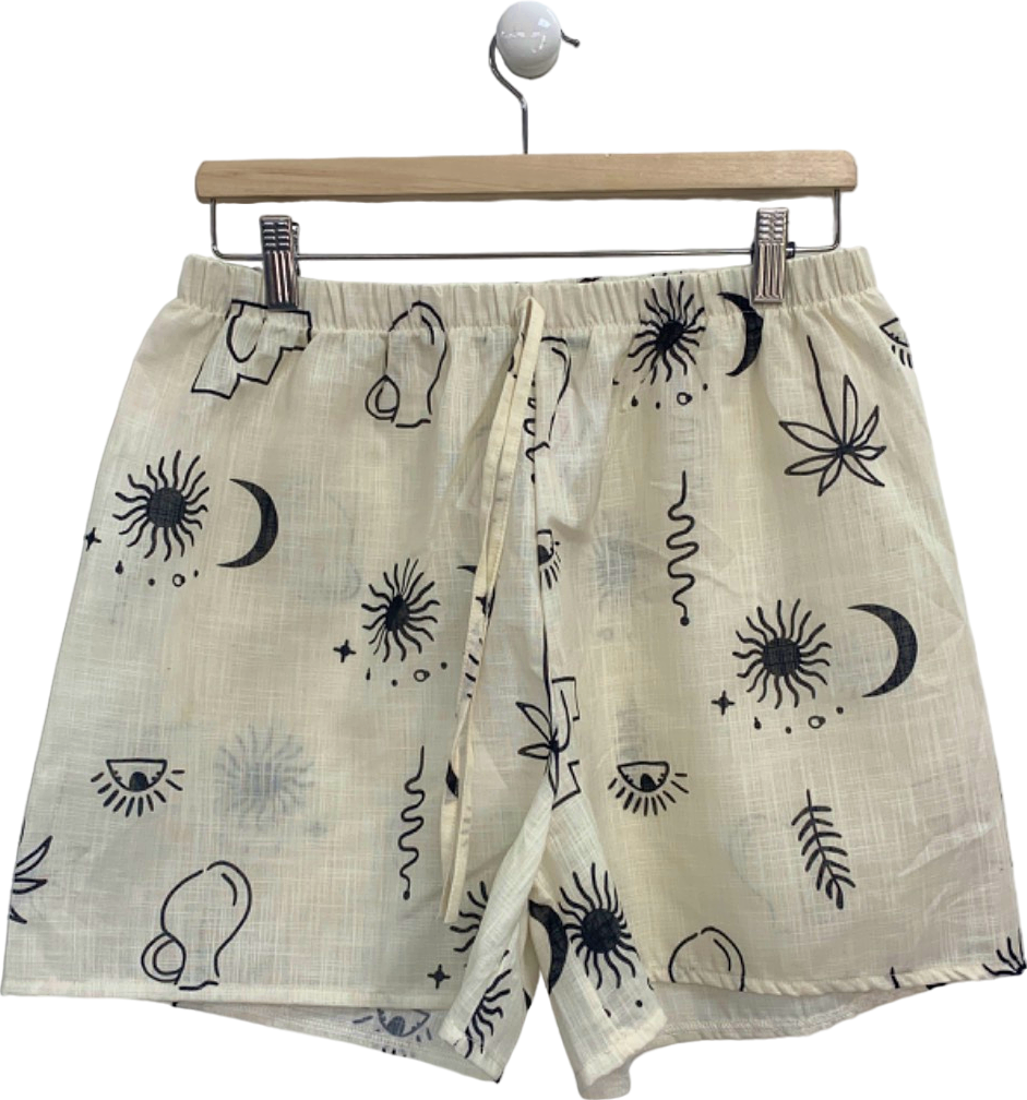 Nasty Gal Cream Print Drawstring Shorts M