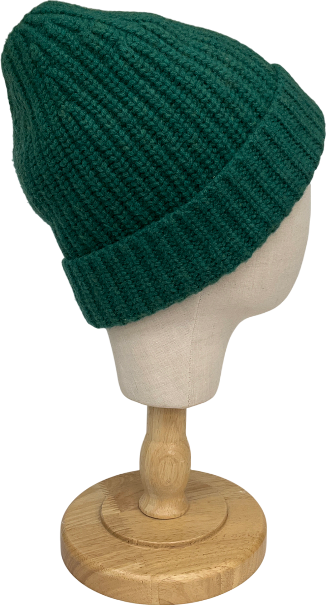Jigsaw Green Wool Cashmere Blend Rib Beanie One Size