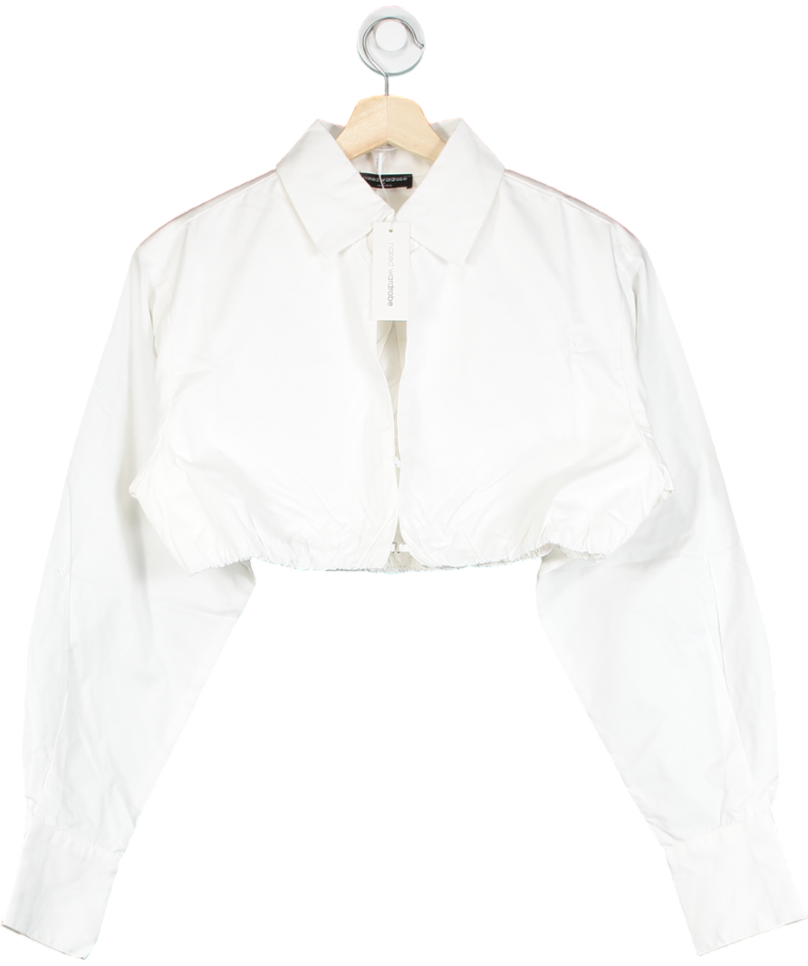 Naked Wardrobe White Cropped Long Sleeve Shirt UK 8