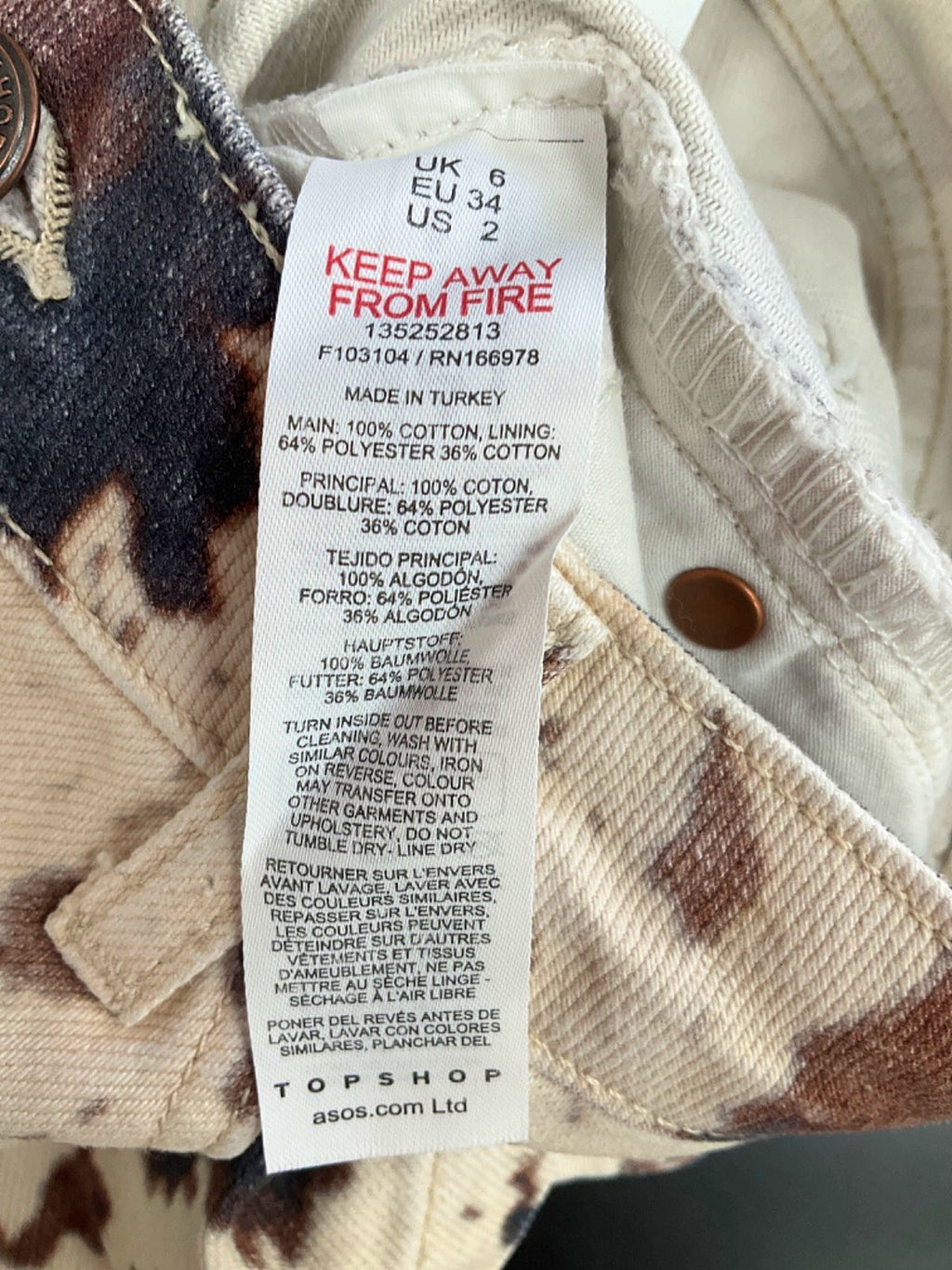 Topshop Brown Cow Print Denim Skirt UK 6