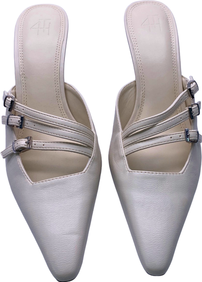 4th & Reckless White Buckled Strap Pointed Toe Heels UK 6 EU 39 👠