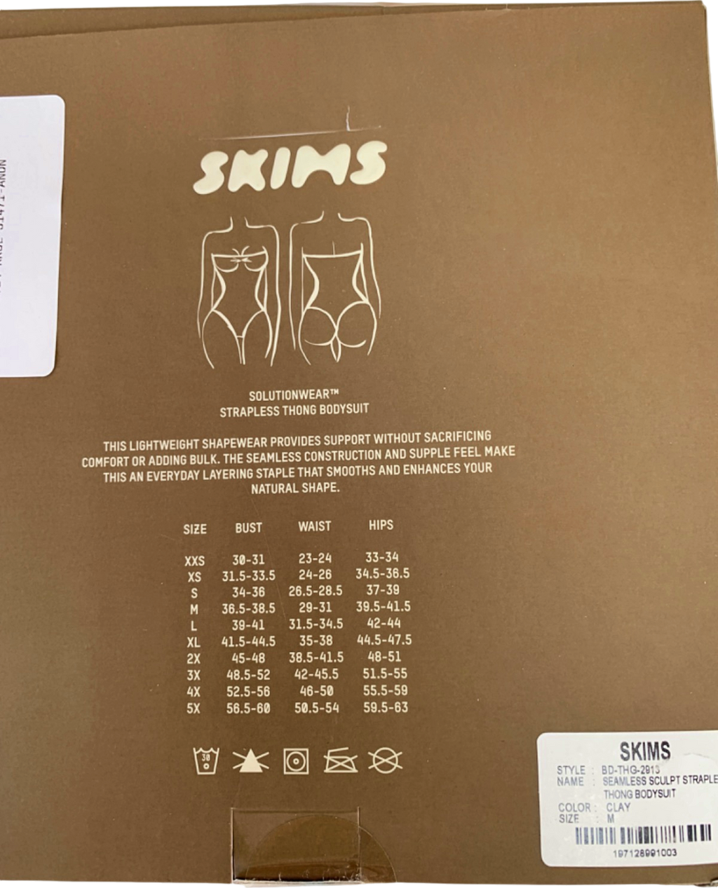 SKIMS Clay Seamless Sculpt Strapless Thong Bodysuit UK XS