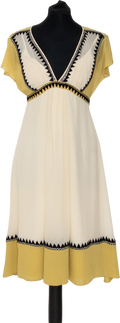 Temperley London Cream Silk Chiffon Embroidered Detail Midi Dress UK 10