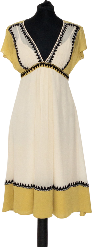Temperley London Cream Silk Chiffon Embroidered Detail Midi Dress UK 10