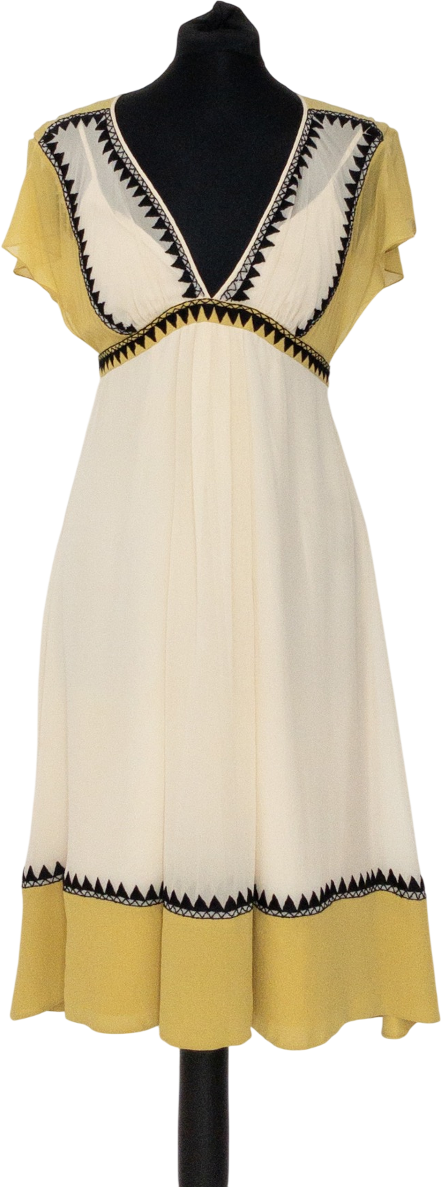 Temperley London Cream Silk Chiffon Embroidered Detail Midi Dress UK 10