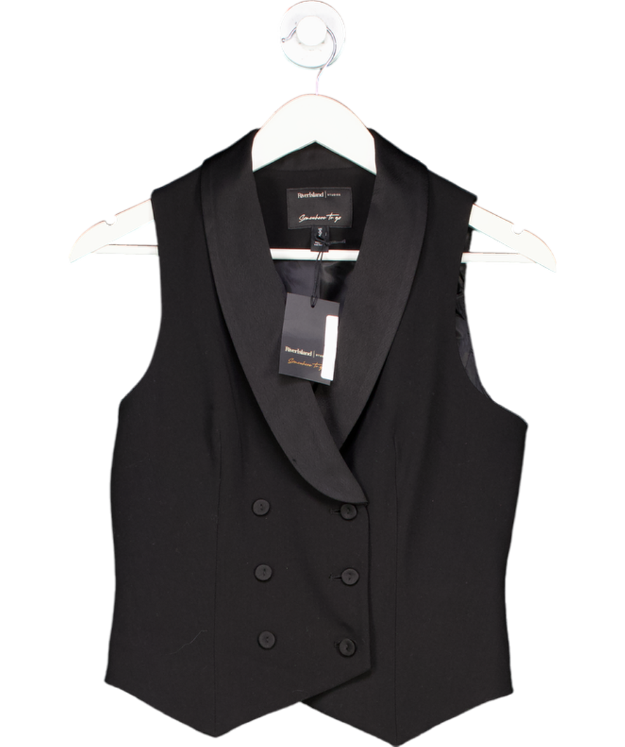 River Island Black 3 Button Waistcoat UK 6