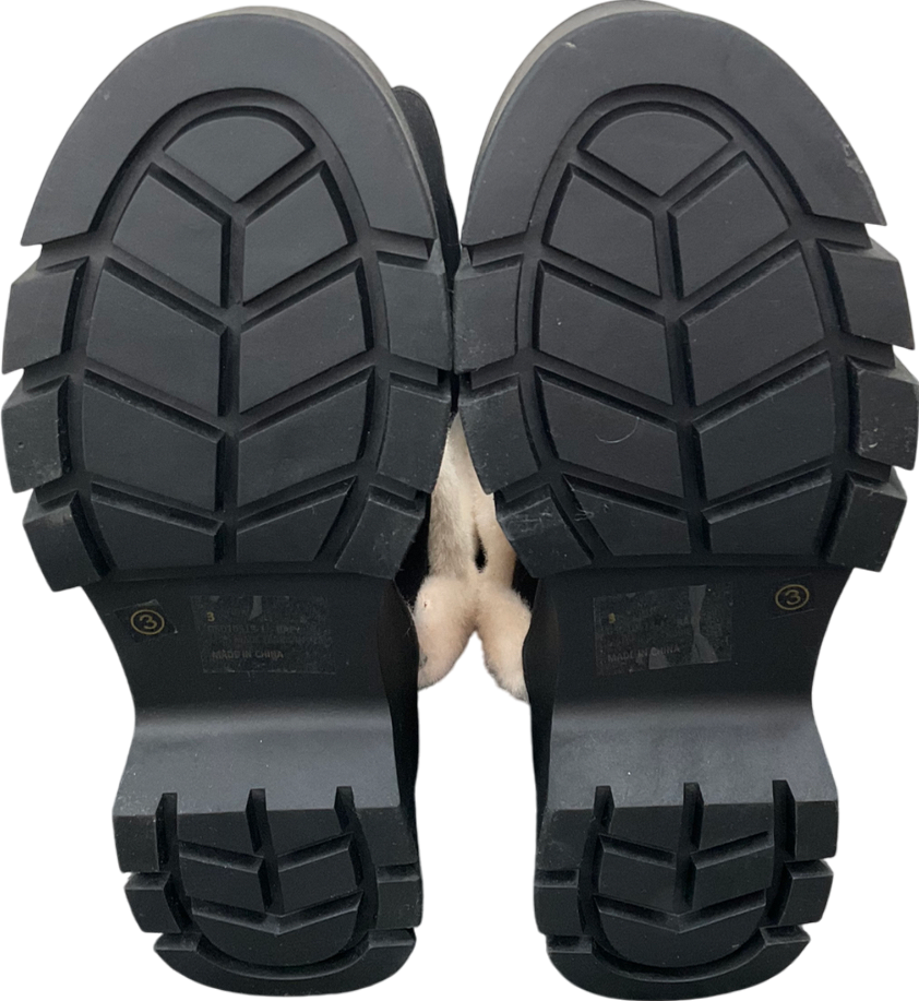 Ego Black Chunky Sole Boots With Faux Fur Trim UK 3 EU 36 👠