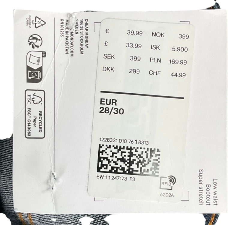 Cheap monday Blue Low Waist Bootcut Super Stretch Jeans W28