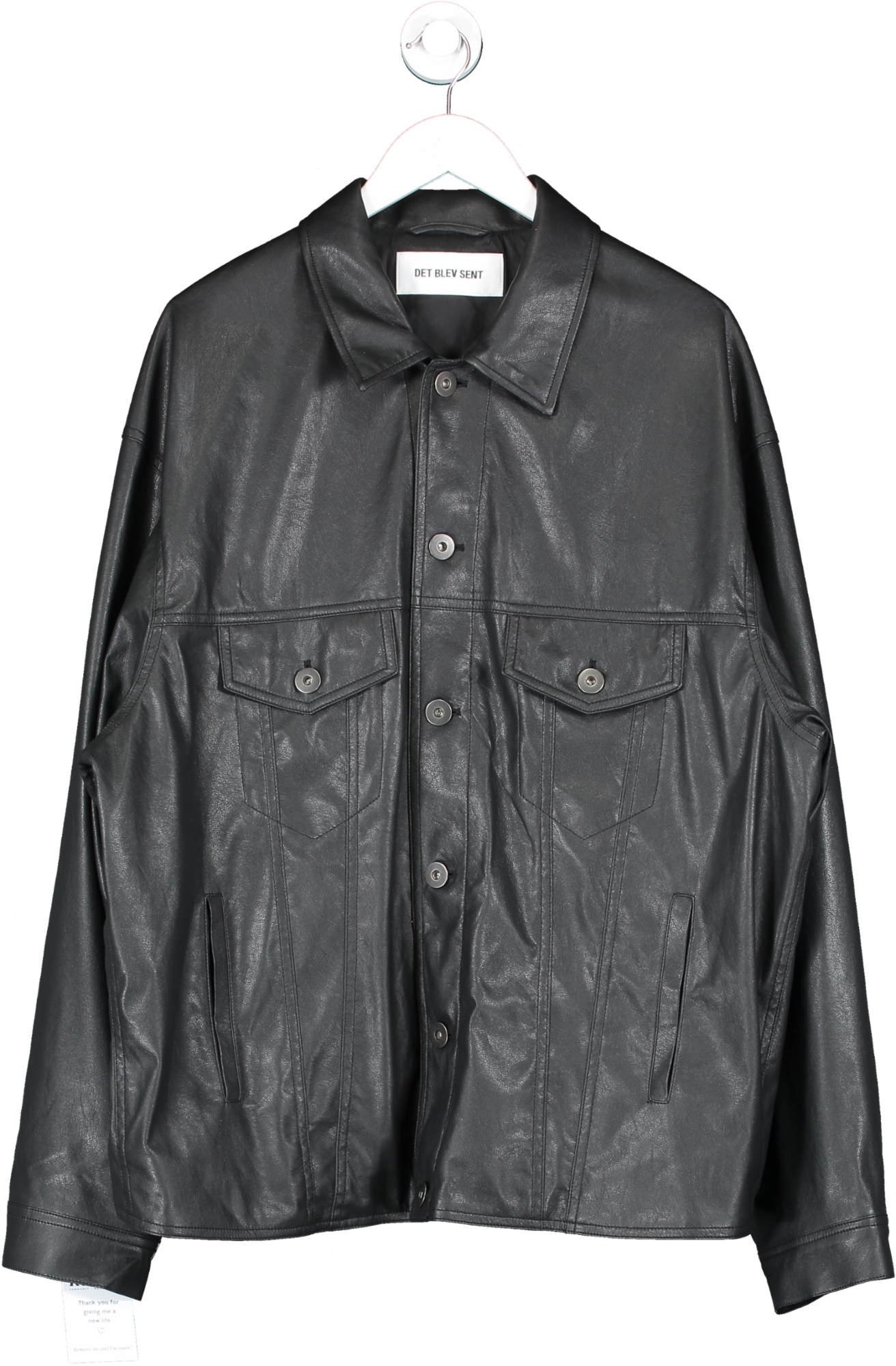 Det Blev Sent Black Leather Button Up Jacket UK M