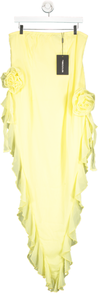 PrettyLittleThing Yellow Lemon Bandeau Corsage Frill Detail Midaxi Dress UK 14